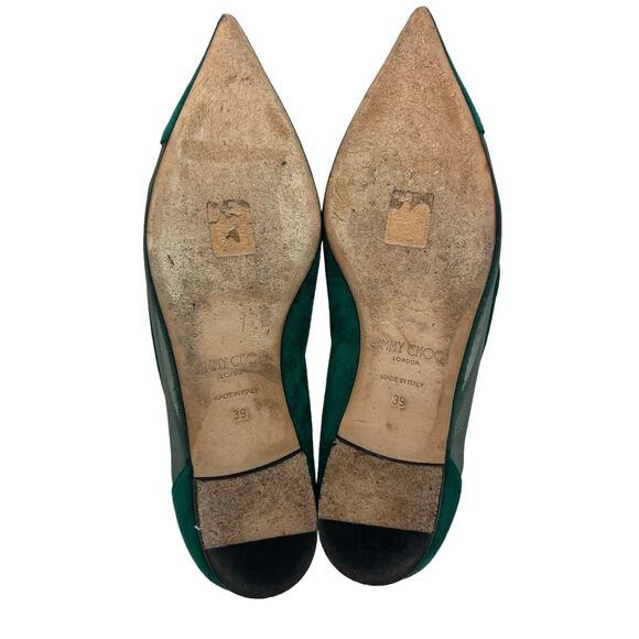 Jimmy Choo Saia Pointed-toe Mesh-panelled Suede Flats In Emerald Size 39 - Picture 10 of 15